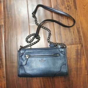 coach metallic cross body bag in midnight blue